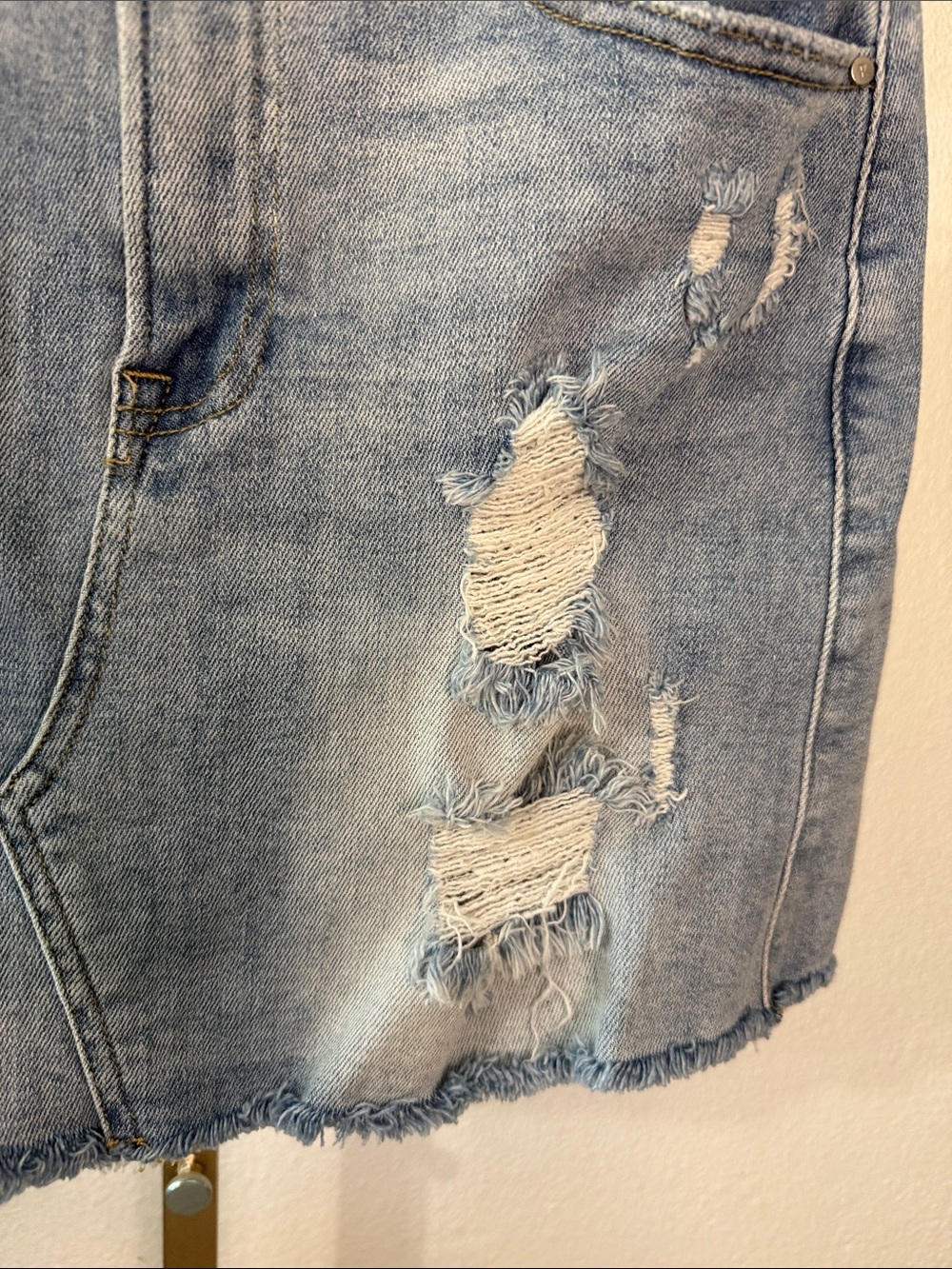 Womens Distressed Light Blue Denim Skirt - Picture 4 of 8